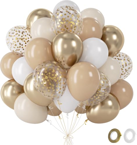 Ballons Anniversaire D'or et Blanc - 60 Pièces Doré Beige Blanc Ballon Avec Confettis Ballon, Ballons Helium Pour Decoration Anniversaire Mariage Baby Shower...
