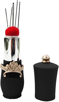 D&D Lipstick Pin Cushion Sewing Needle Case with Hand Needles for Needlework DIY Craft Tools Black