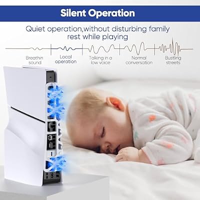 FASTSNAIL Cooling Fan for PS5 Slim Console, Quiet Cooling System with Memory Function and LED Light, Cooler Accessories with 3 High-Speed Fans & USB 3.0 Port for PlayStation 5 Slim