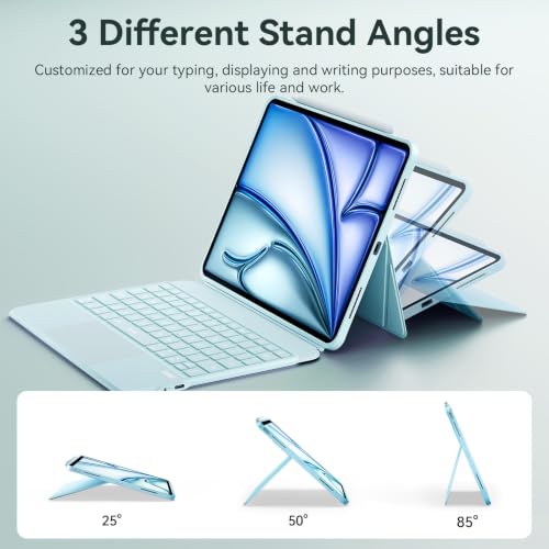 Image of WIWU for iPad Keyboard Case Air 11 Inch M4 /M3 /M2 11th /10th Gen 3 in 1 Magnetic Detachable Case Keyboard Adjustable Stand Backlit Keys Touchpad (Blue, For iPad 11 /10 /Air 5 /4 /11 inch(M2 /M3) Pro 11 inch4 /3 /2 /1)