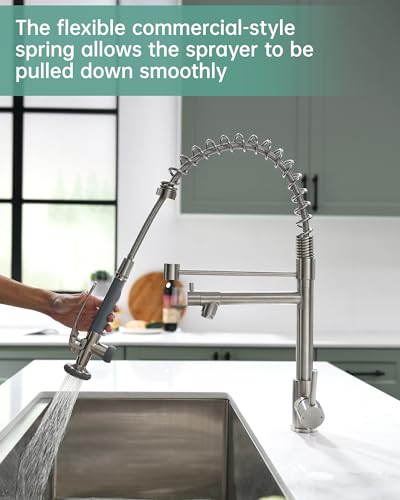 Image of Fapully Commercial Pull Down Kitchen Sink Faucet with Sprayer Brushed Nickel