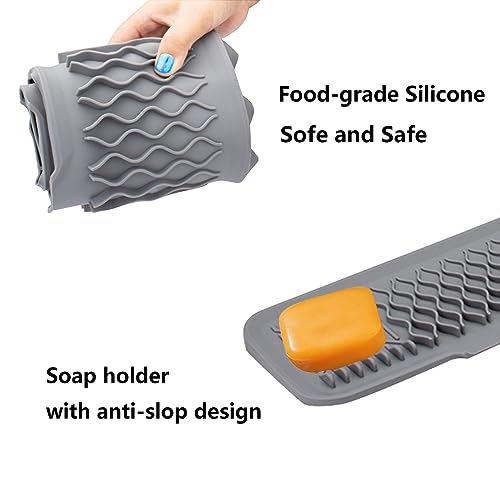 Kitchen Sink Splash Guard, Upgrade 24 Inch Sink Splash Guard Silicone Drains Water Faucet Mat Handle Water Drip Catcher Tray Sink Accessories for Kitchen Easy to Clean & Install (Grey)