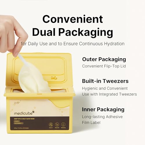 Medicube Deep Vita C Daily Quick 30 Sheet Masks - Vegan Certified, Quick Dispenser, Triple Vitamin Complex For Radiance and Hydration - Korean Face Masks - Image 7