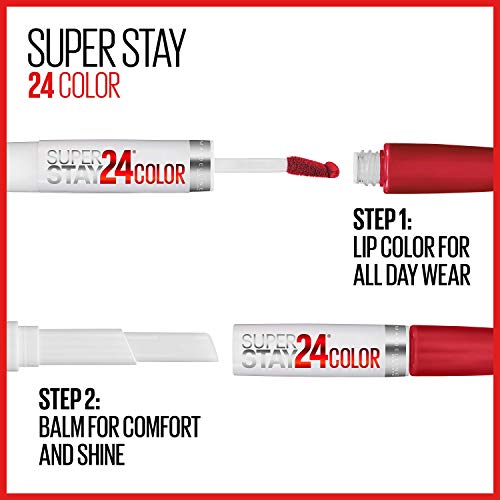 Maybelline New York Maybelline Super Stay 24, 2-Step Liquid Lipstick Makeup, Long Lasting Highly Pigmented Color with Moisturizing Balm, Everlasting Wine, Plum Red, 1 Count