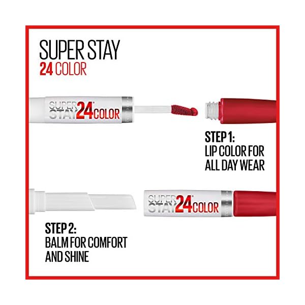 Maybelline Super Stay 24, 2-Step Liquid Lipstick Makeup, Long Lasting Highly Pigmented Color with Moisturizing Balm, Keep It Red, Red, 1 Count
