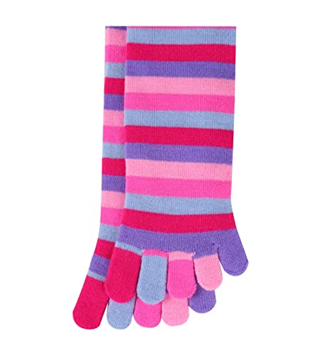 Womens Girls 5 Toe Knee High Socks Cute Rainbow Striped Knee High Toe Socks Funny Novelty Crazy Colorful 5 Finger Long Tube Socks Cosplay Party Stocking Socks Valentines Day Gifts, Pink Rainbow #TOP2