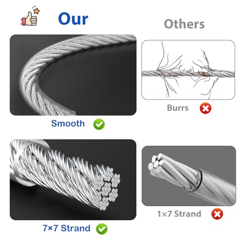 3/16" Wire Rope, 50Ft PVC Coated Steel Cable 7×7 Strand Core, Ideal Cable Railing System for Stair Handrail Balusters Porch Fence Deck, String Light Hanging, Clothesline, Curtains, Shade Sail