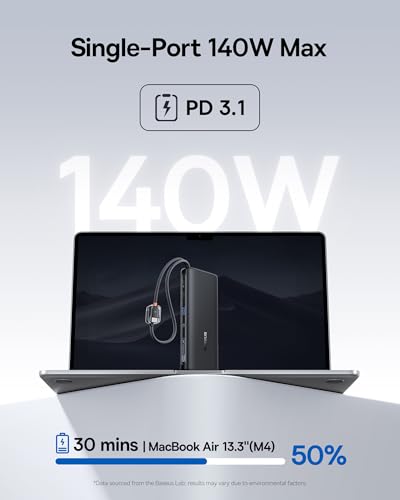 Image of Baseus 25000mAh Power Bank, CCC Certified 145W Laptop Portable Charger with Dual Built-in USB-C Cables, PD3.1 Fast Charging Battery Pack for MacBook Pro /Air,iPhone 17 /16 Series Galaxy S25 /S24