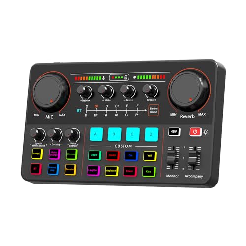 EASEMELO Live Streaming Sound Card, Professional Audio Mixer with 48V