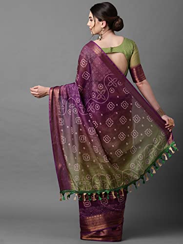 Image of AKHILAM Bandhani Print Linen Saree With Unstitched Blouse Piece for Women (SONPR1 Parent)