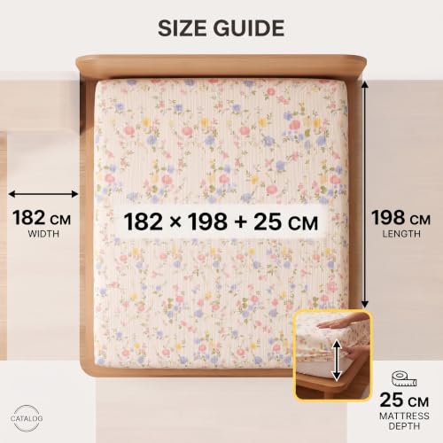 Image of VAS COLLECTIONS 240 TC Premium Fitted Bedsheet, Floral Printed King Size Elastic Deep Pocket Mattress Cover, Soft Breathable Bed Sheet for Bedroom, 72 x 78 + 10 Inches (183 x 198 + 25 cm) - Coral Rose