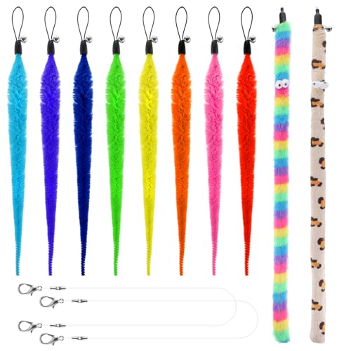 Juguete de gusano para gatos, 12 accesorios de juguete para gatos, incluye juego de recambios de gusano y serpiente, 2 cuerdas de repuesto para gatos, juguetes de caña de pescar, juguetes de plumas
