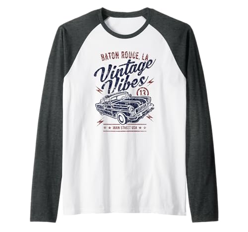 Baton Rouge Louisiana Voiture Classique Vintage Design vieilli Manche Raglan