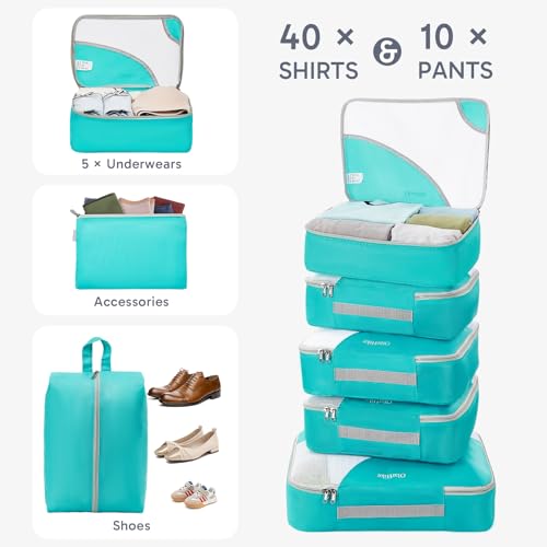 Image of ALL INCLUDED 10 Set Durable Packing Cubes for Suitcases,OlarHike Essentials for Travel, UPGRADED Anti-Tear Stitching, NEW Improved Luggage Packing Organizers for Travel Accessories (Turquoise)