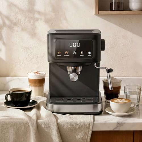 Kndko Espresso Machine, 15 Bar Digital Espresso Maker, Milk Frother Steam Wand for Latte & Cappuccino, Compact Coffee Machine, 1.5L Removable Water Tank, 2 cups dual-stainless steel filter - 5