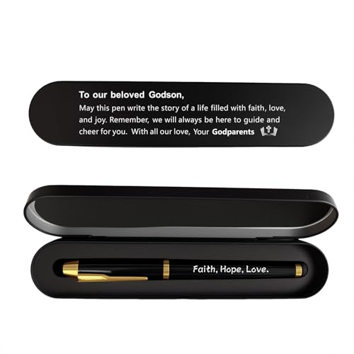 iyaone Godson Gift Engraved Gel Pen and Keepsake Box with Religious Blessing Gift for Godson Baptism Christmas