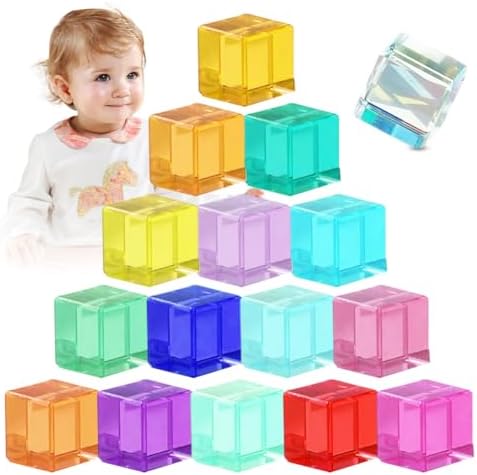 Lot de 50 blocs de construction en bois arc-en-ciel pour enfants à partir de 3 ans - Blocs de construction colorés en bois - Jeu d'empilage et blocs de construction sensoriels