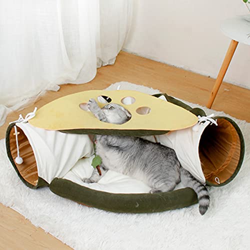 Image of LEFTSTARER 2-in-1 Collapsible Cat Tunnel for Indoor Bed and Hideout - Pet Dog Rabbit Bunny Ferret Tunnel Tubes Toys with Removable Washable Mat, Tower Wheel Stuff