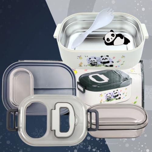 Image of PLUSPOINT Panda Stainless Steel Cute Cartoon Lunch Box for Kids Microwave Safe Insulated Tiffin Box Tableware Set Portable Containers Tiffin Box for School Boys, Girls (Panda) 700 ML
