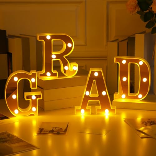 Demissle 4 Graduation Party Decorations 2026 Grad LED Marquee Letters Graduation Table Light Up Sign for Kindergarten Preschool High School College Class of 2026 Grad Party Supplies(Gold)