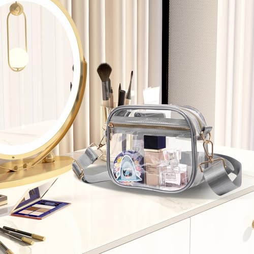 Image of Fibrdoo Clear Bag Stadium Approved, Leather Clear Crossbody Purse Bag for Concerts Sports Events Festivals