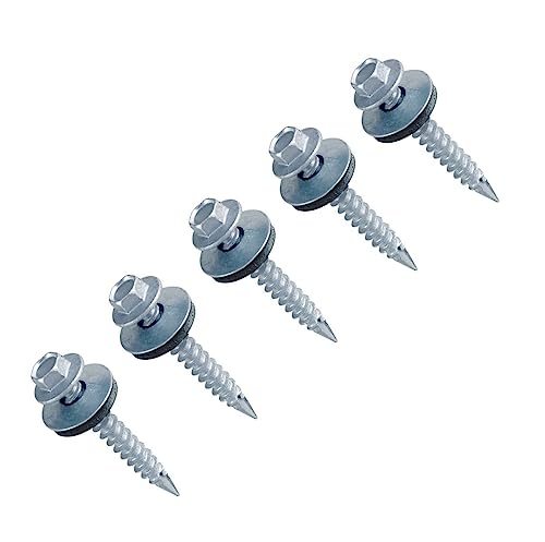 TER F® Lot de 20 vis autoforeuses fines en métal ondulé pour toiture en bois 6,3 mm x 32 mm (n° 14 x 1,1/4) Tête hexagonale avec rondelle d'étanchéité...