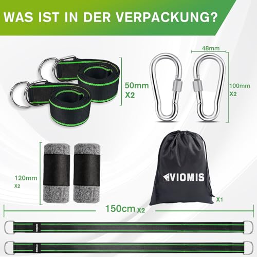 Viomis Schaukel & Hängematte Befestigungsset 900KG – Komplettpaket mit 150cm Gurten, Karabinern, D-Ringen, Baumschutz & Aufbewahrungstasche, Universelle Nutzung für Garten und Outdoor