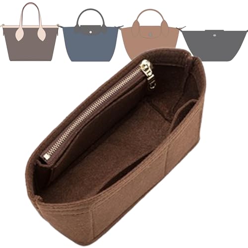Image of Doxo Small Purse Organizer Insert for Handbags, Felt Neverfull BB Organizer Insert,Mini Tote Bag Organizer with Zipper Pocket, Fit Neverfull BB Longchamp Xtra Energy S and More, Brown-XS
