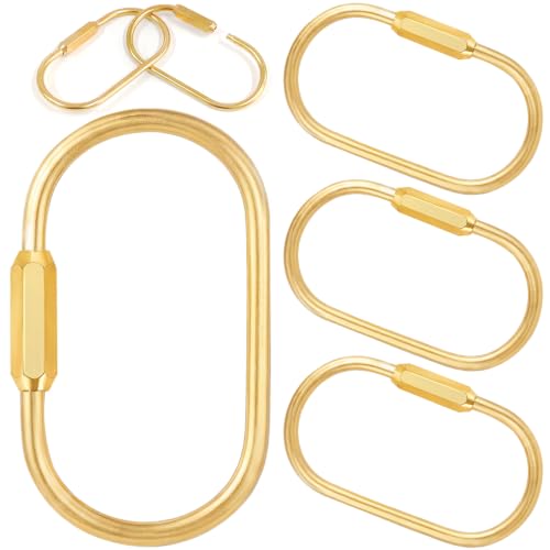 Image of Gold Brass Key Rings, Key Chain Rings, Purse Bag Charms | Key Chain Organizer Holder Durable Carabiner for Keys, Anti-Lost Oval Keyring Clip, Large Capacity Key Holder for Handbag