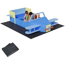 Wooden Sandbox, Outdoor Sand Box Bottom Liner, Adjustable Height & Rotatable Canopy for Ages 3-8, Spacious Kids Sand Pit for Beach, Patio, Backyard
