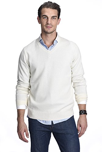State Cashmere Essential V-Neck Sweater - Long Sleeve Pullover For Men Made With 100% Pure Cashmere Sourced From Inner Mongolia Goats - Soft, Lightweight & Versatile - (Undyed White, Medium) #TOP6