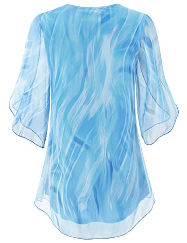 Sese Code Sheer Blouses For Women Mesh Tops Flare Sleeve Tops Lightweight Flare Tunic Chiffon Blouses For Women Summer Layering Top Loose Fitting Blue Xl #TOP1