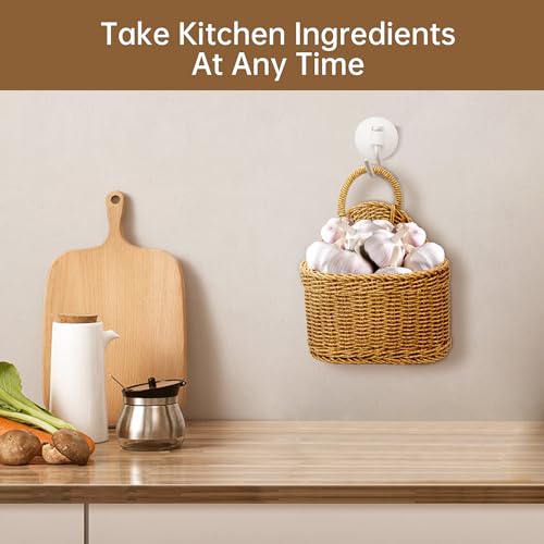 Plastic Wicker Hanging Basket, Kitchenware Hanging Basket Wall Flowers Front Door Hanging Fruit Vegetable Woven Wall Baskets For Kitchen 9.3X7.5X4.2In - Image 8