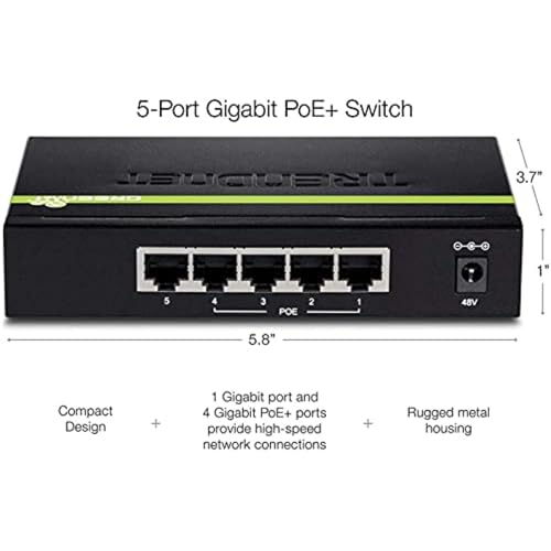 Image of TRENDnet 5-Port Gigabit PoE+ Switch, 31 W PoE Budget, 10 Gbps Switching Capacity, Data & Power Through Ethernet To PoE Access Points And IP Cameras, Full & Half Duplex, Black, TPE-TG50g