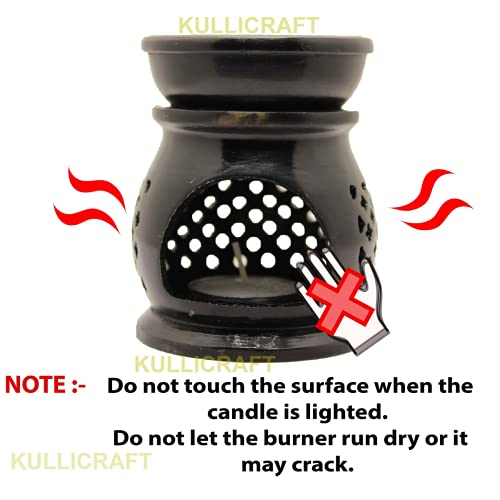 KC KULLICRAFT Marble Black Soapstone Candle Aroma Burner | Oil Diffuser | Tea Light Holder | Wax Warmer - Handmade Carving for Gifting. Decorative Home and Office Decor.