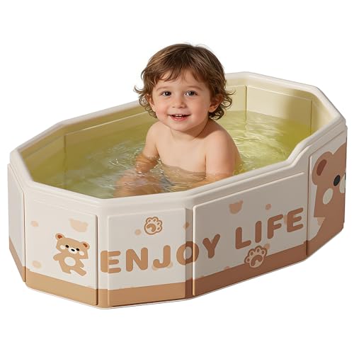 Bañera plegable para bebé, bandeja de ducha portátil antideslizante para niños, bañera para niños pequeños con tapón de drenaje, lavabo de baño para niños y niñas de 0 a 8 años (cachorro de oso