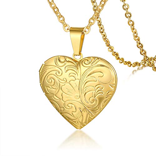 NA Locket Necklace That Holds Pictures Stainless Steel Heart Pendant Necklace 18K Gold Plated Gifts for Women