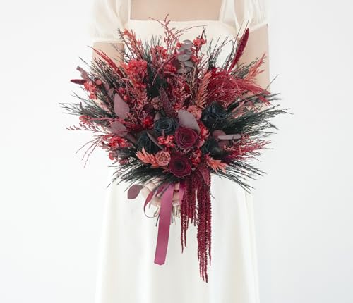 Bouquet de boda preservado Black/Red Pampas 9in miniatura 1
