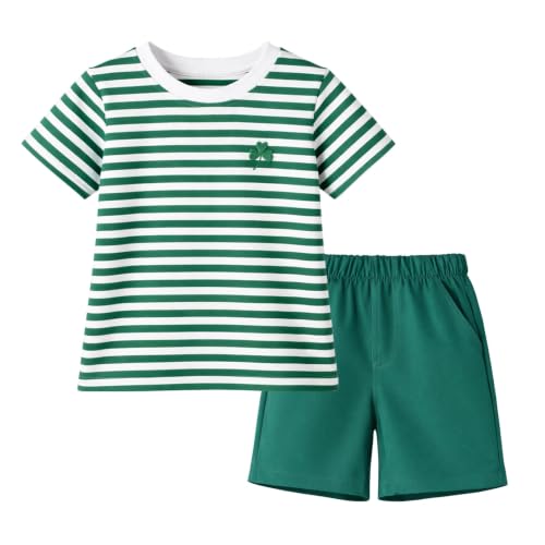 Image of HILEELANG Toddler Boy Summer Outfit Set 2 Piece Short Sleeve T Shirt and Short Soft Breathable Cotton Clothing Sets 2-7T