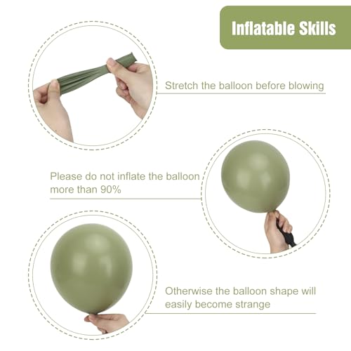 Image of RUBFAC 135pcs Sage Green Balloons, Latex Olive Dusty Green Balloon Different Sizes 18 12 10 5 Inch for Garland Arch Birthday Party Graduation Baby Shower Wedding Safari Jungle Boho Decoration
