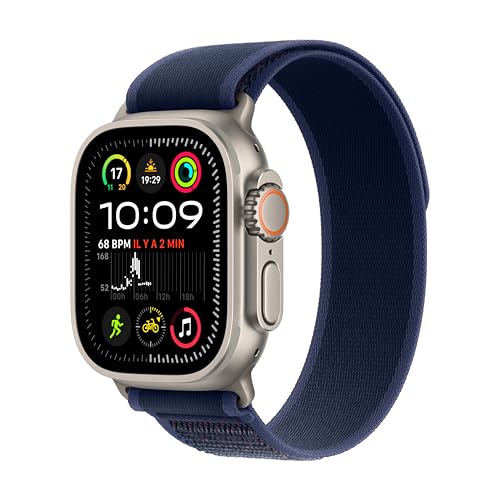 Apple watch Apple Watch Ultra 2 GPS + Cellular 49mm Boîtier en Titane Naturel avec Boucle Trail Bleu S M
