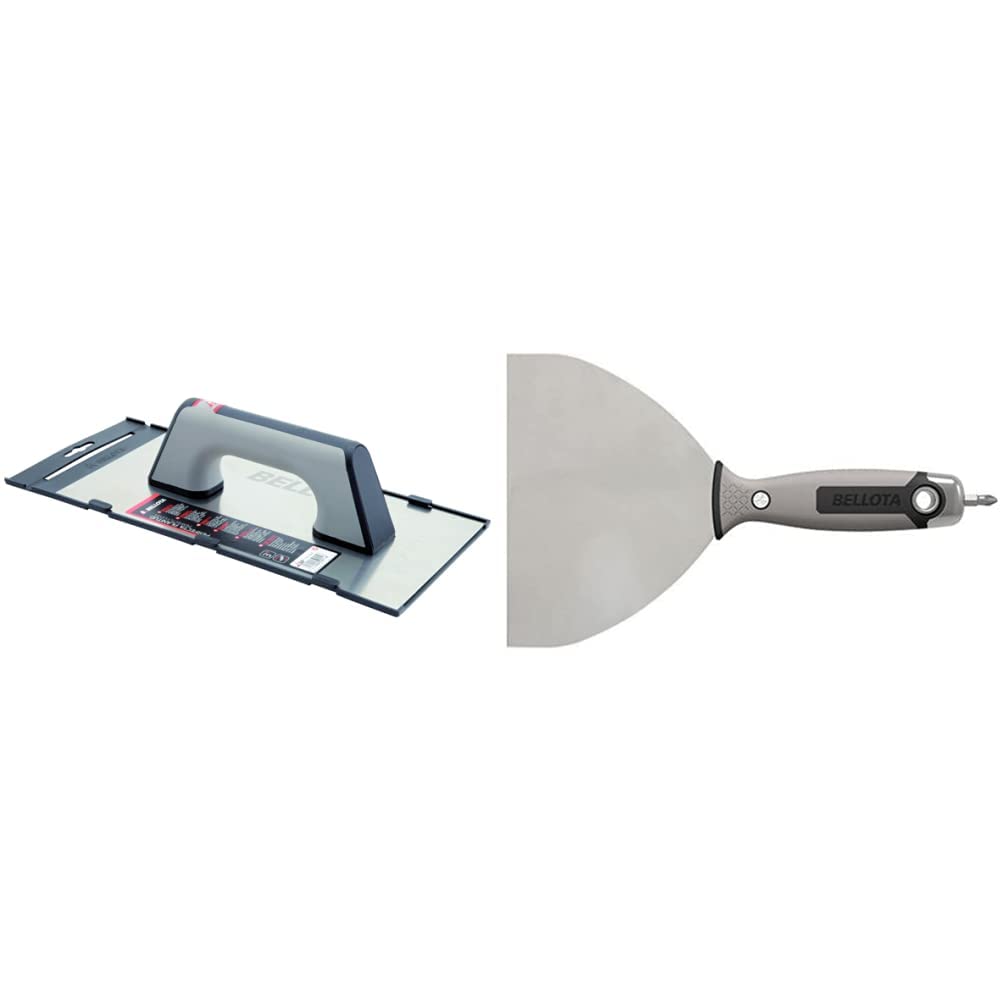 Bellota 5861-1 A BIM INOX - Llana recta de acero inoxidable (300x150mm) afilada con mango bimaterial + 5894-150P N - Espátula Soft de acero inoxidable con punta PH2 (150 mm)