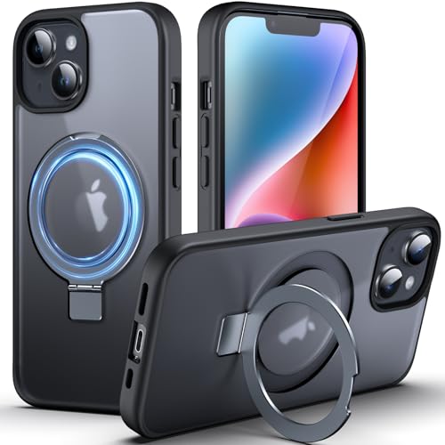 DASFOND Magnetic Designed for iPhone 14/13 Case [Compatible with Mag-Safe] [Invisible Ring Kickstand] Slim Translucent Matte Shockproof Anti-Fingerprint Cover Case for iPhone 14/13 6.1", Black