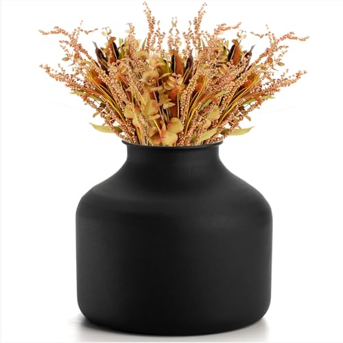 Goaste Metal Matte Flower Vase, Small Black Vases for Flower, 6.5 Inch Tall Iron Frosted Flower Arranging Vase for Table Centerpiece, Home, Shelf, Office, Garden Decor, Black