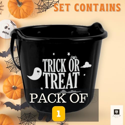 AKH® Halloween Trick or Treat Cauldron Bucket | 22cm | Plastic Candy Collection Bucket with Handle | Perfect for Halloween Parties, Trick-or-Treating, and Spooky Decorations (Black) — photo 4