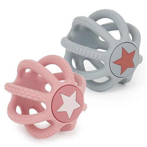 Bieco set de 2 pelotas mordedor bebe de silicona - Twilight | mordedores bebes 3-6meses | juguetes bebes 3-6meses | mordedores bebes 6-12 meses | pelota bebe pelota bebe 0-6 meses mordedera bebe