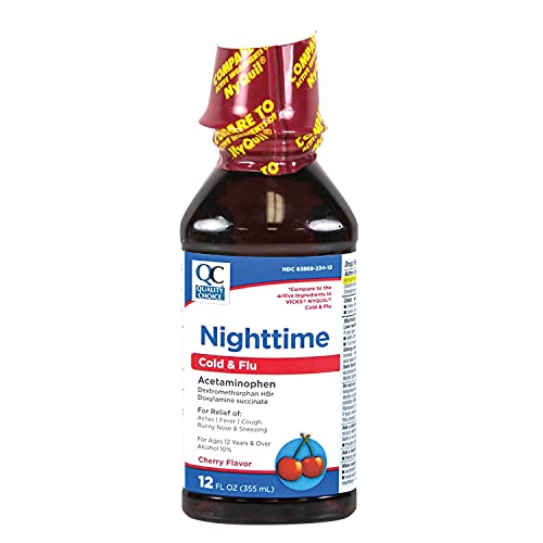 Quality Choice Nighttime Cold & Flu Cherry Liquid 12 Fl Oz #TOP22