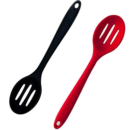Silicone Nonstick Slotted Spoons Set 2-Piece, Heat-Resistant Cooking Utensil Spoons for Stirring, Scooping and Mixing, Large Kitchen Serving Spoon