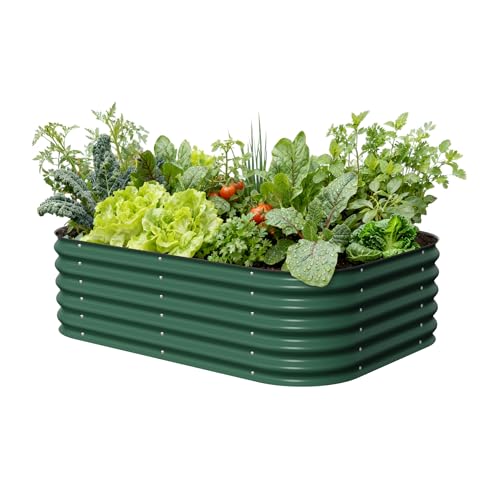 Vego garden Aluzinc Raised Garden Bed Kits, 17" Tall 6 in 1 Modular Metal Raised Planter Bed for Vegetables Flowers Patio Ground Planter Box-British Green