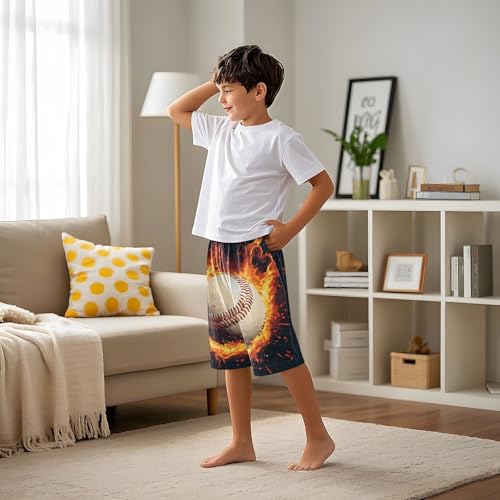 Cartoon Sleep Shorts, Baseball Magma Flame Pajama Shorts, Soft PJ Bottoms4